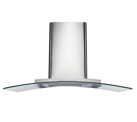Curved Glass-Wall-Mount Range Hood Extraction, 90cm RHCWM-5 EXT/REC, Stainless Steel Finish, 90cm, 850 m3/h,